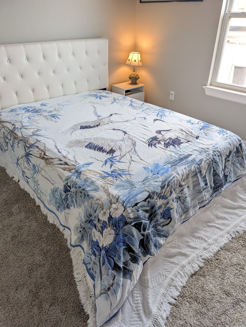 Southern Living Queen Reversible Duvet Cover Blue Crane Botanical Chinoiserie
